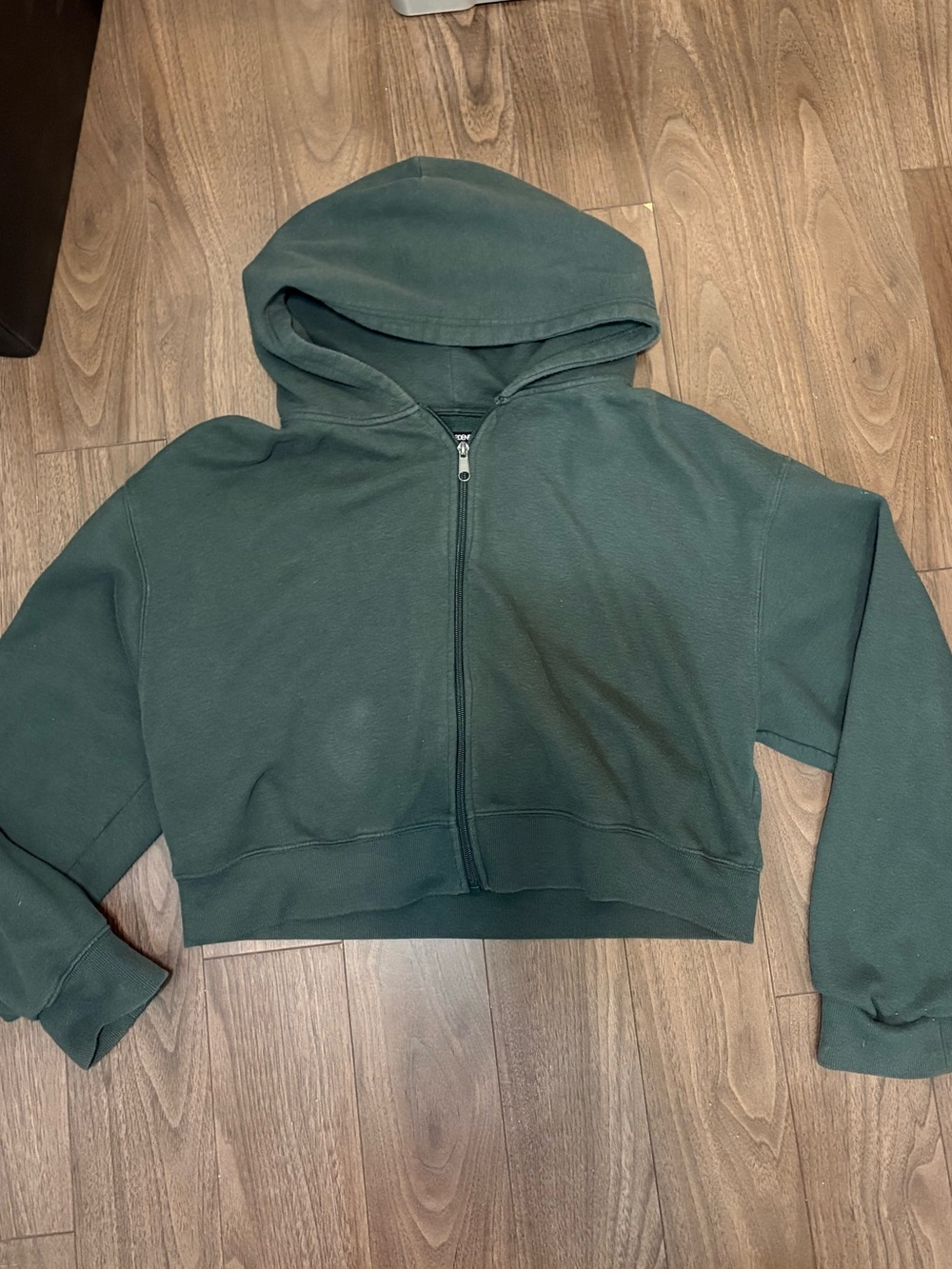 Dark Green Cropped Zip-Up Hoodie